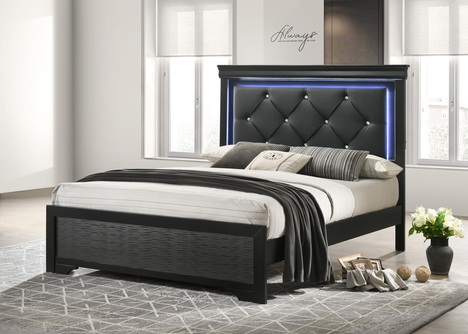 BLACK QUEEN LED BED FRAME view 2