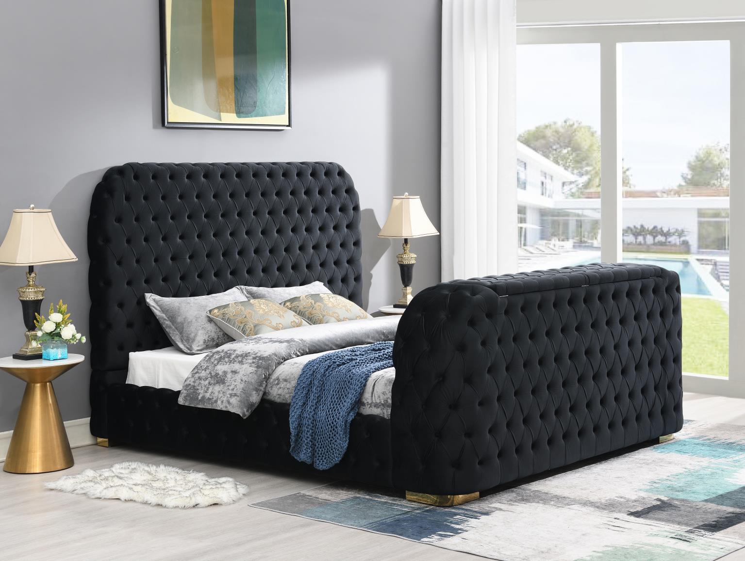 BLACK VELVET KING BED W/FIREPLACE, TV MOUNT & BLUETOOTH SPEAKER & USB view 5