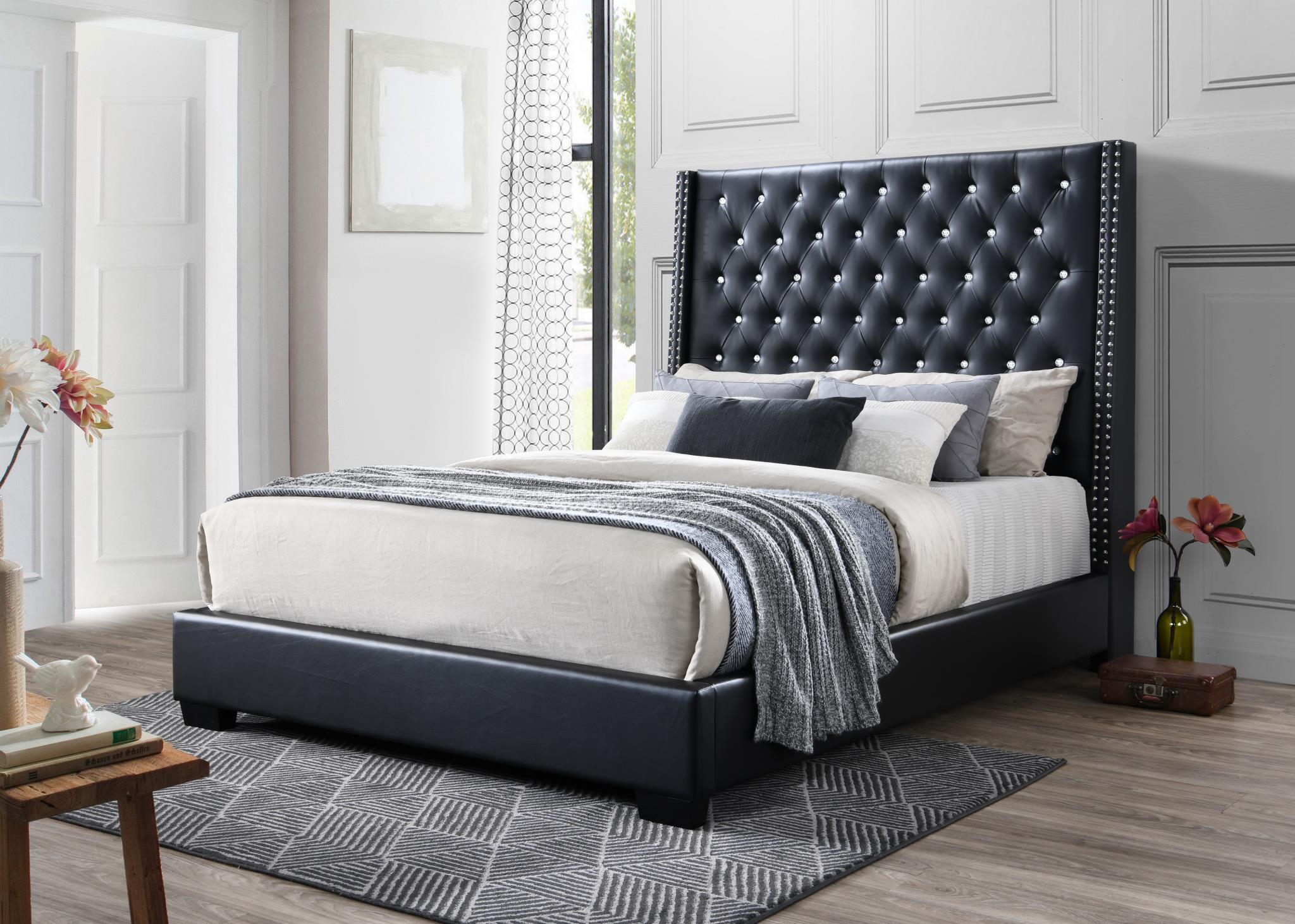 BLACK LEATHER KING BED view 2