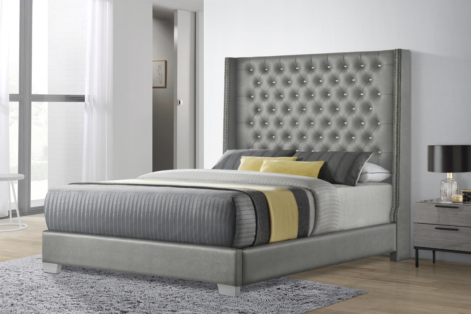 GRAY LEATHER QUEEN BED view 2
