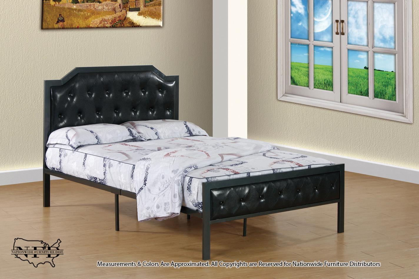 Full Black PU Metal Bed
