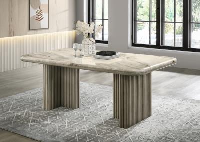 GRAY OAK RECTANGULAR DINING TABLE..TOP COLOR: BLUE GOLDEN SAND MARBLE