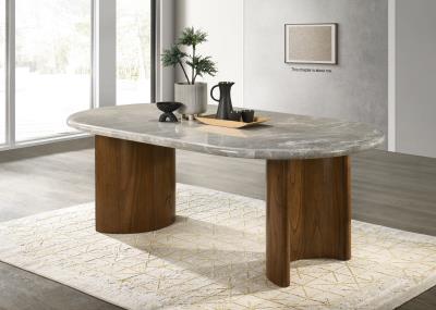 DARK WALNUT RECTANGULAR DINING TABLE..TOP COLOR: PANDPRA MARBLE