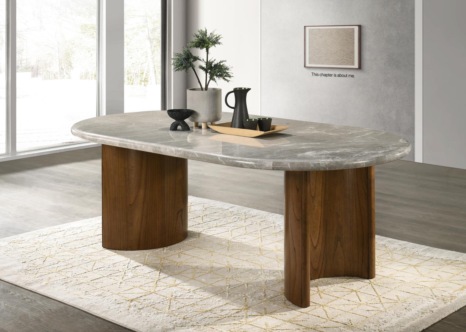DARK WALNUT RECTANGULAR DINING TABLE..TOP COLOR: PANDPRA MARBLE view 2