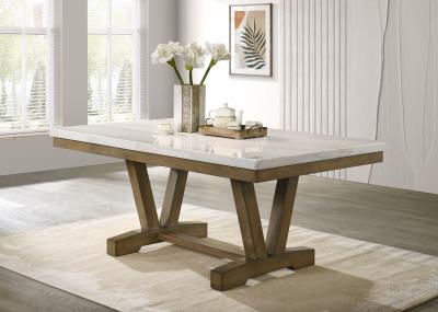 DARK DRY BRUSH RECTANGULAR DINING TABLE..TOP COLOR: BIANCO CROWN MARBLE