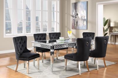 TABLE & 4 BLACK VELVET SIDE CHAIRS