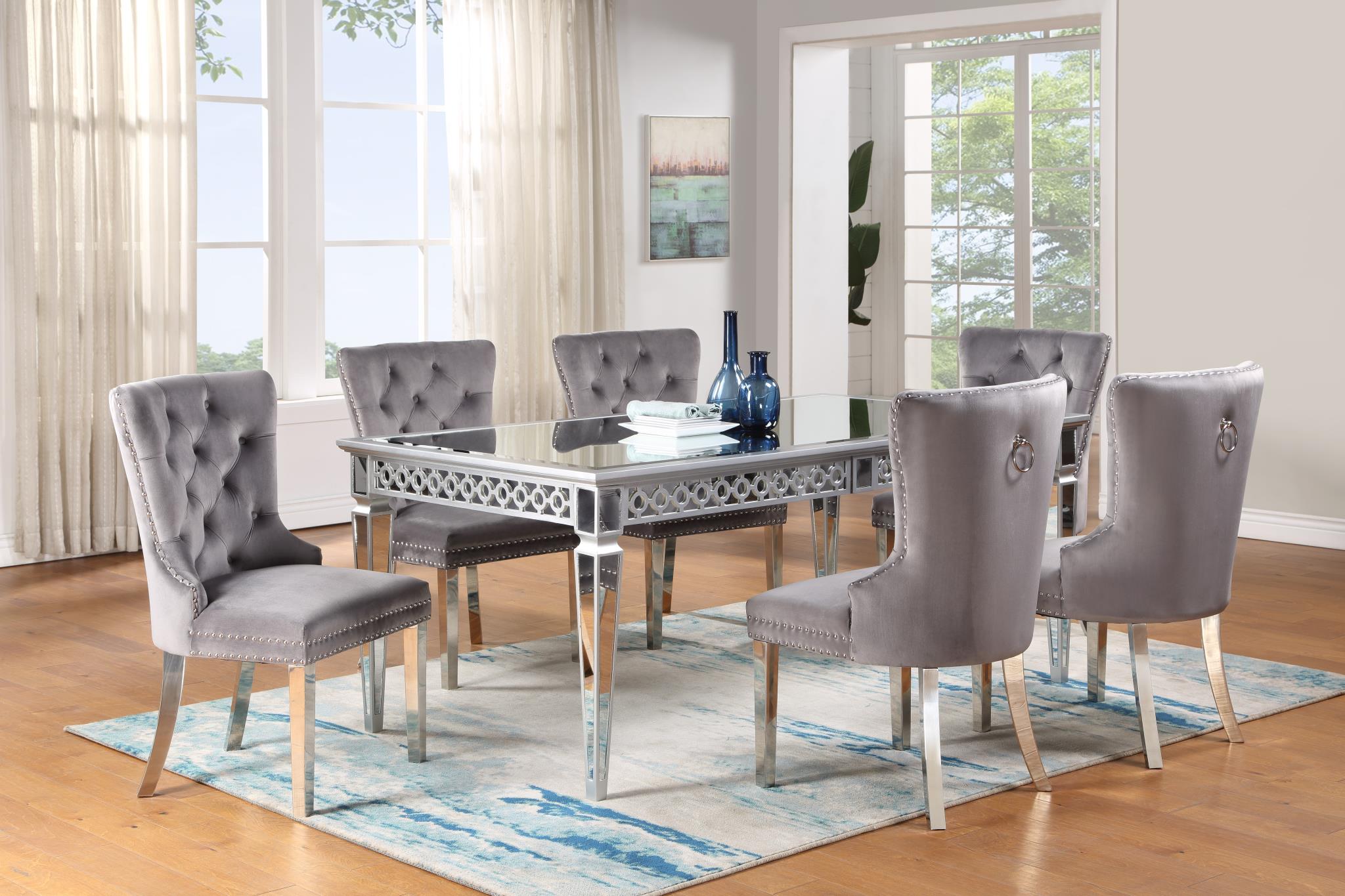 TABLE & 4 GRAY VELVET SIDE CHAIRS view 2