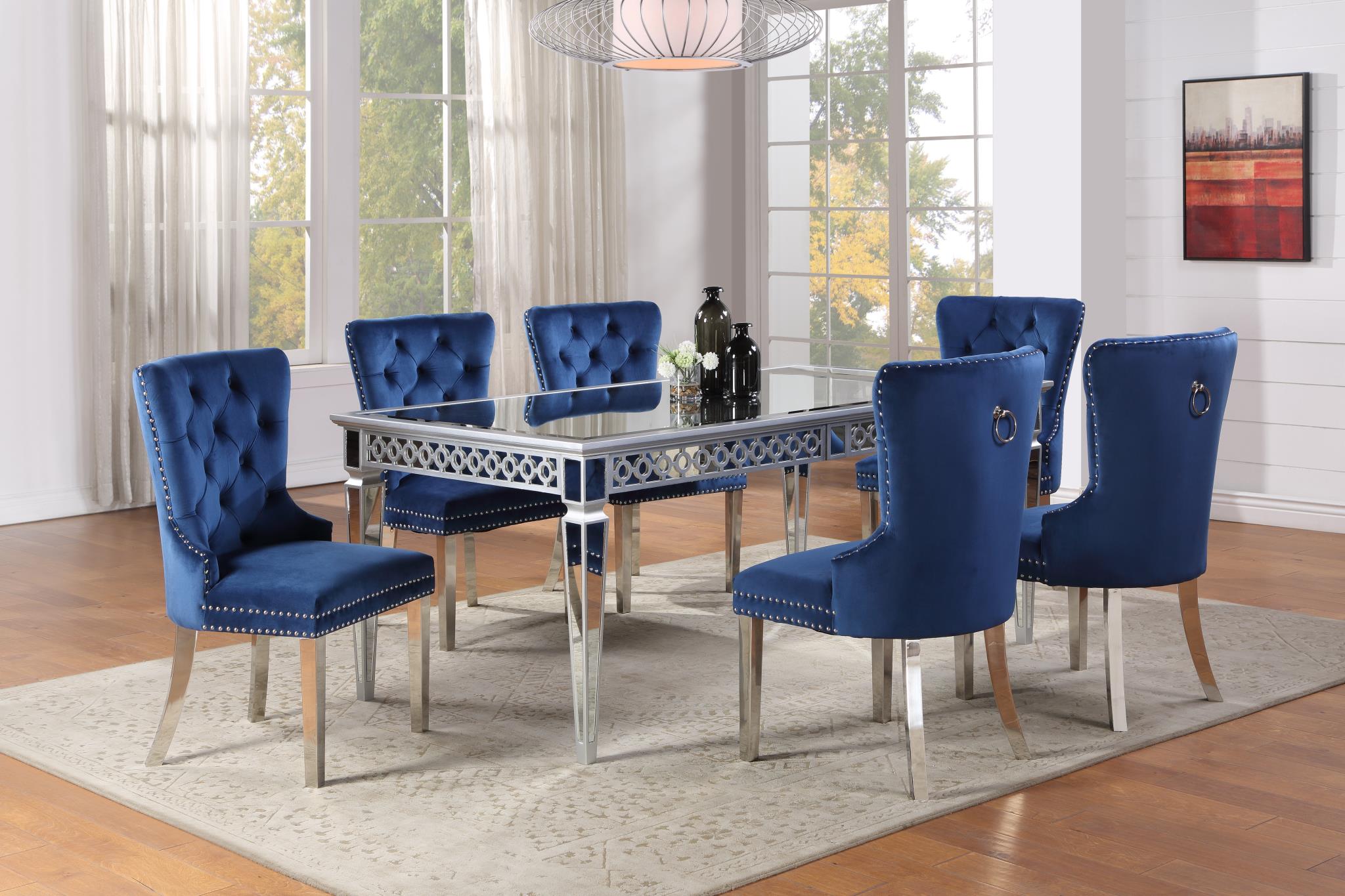 TABLE & 6 NAVY VELVET SIDE CHAIRS view 2