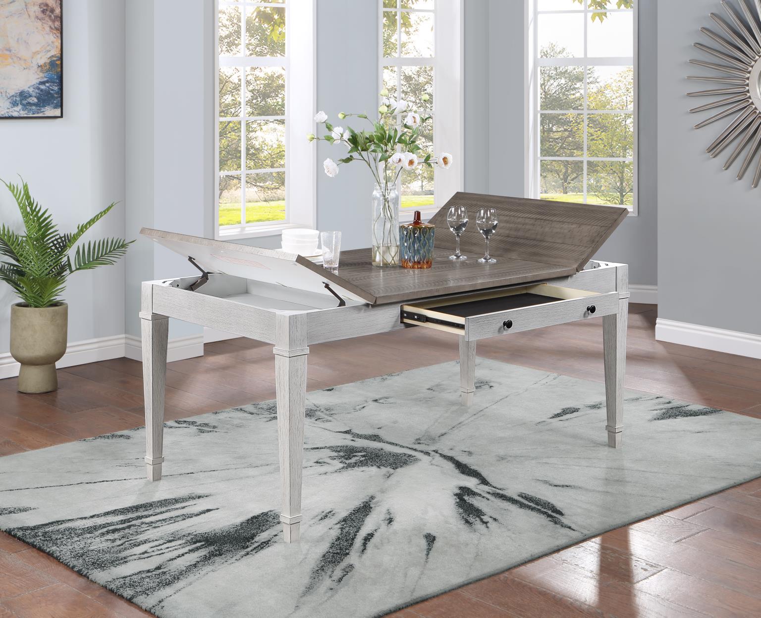 WHITE/LIGHT BROWN RECTANGULAR DINING TABLE W/STORAGE view 2