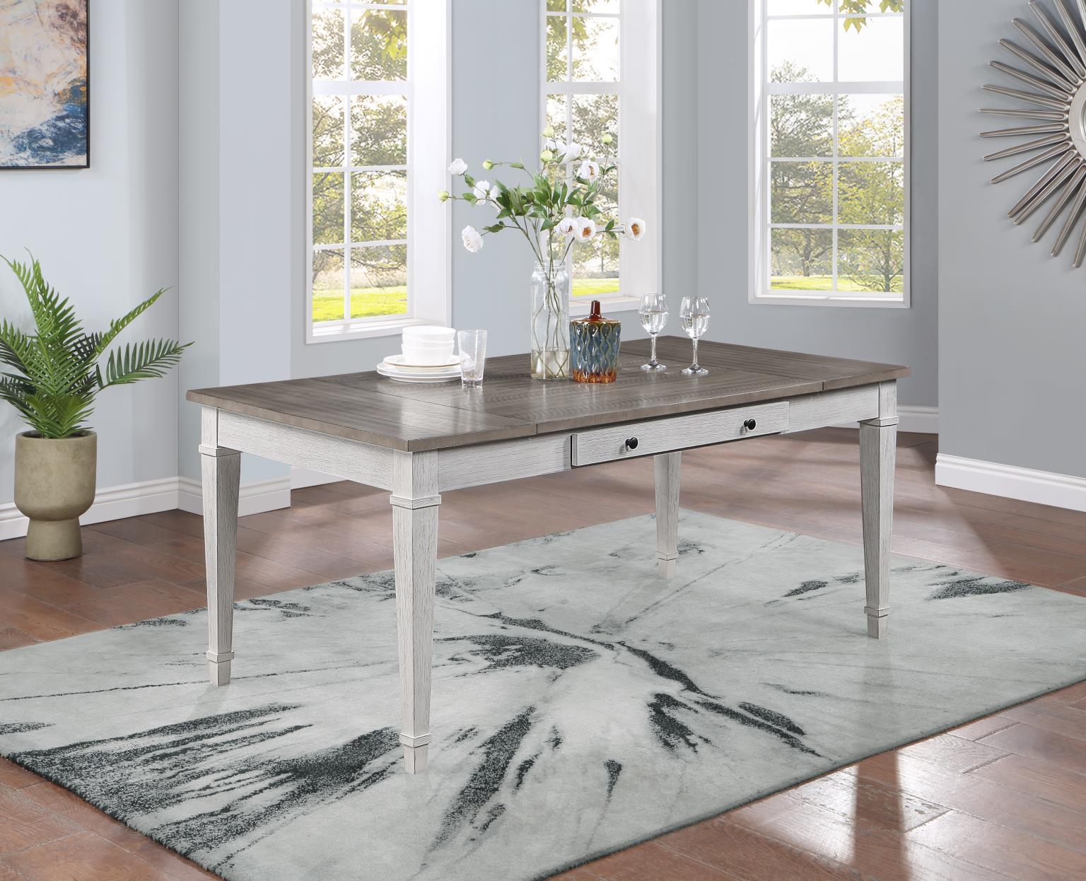 WHITE/LIGHT BROWN RECTANGULAR DINING TABLE W/STORAGE view 3
