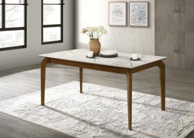 DARK WALNUT RECTANGULAR DINING TABLE..TOP COLOR: WHITE PORCELAIN