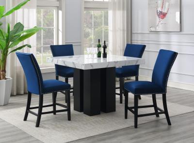 COUNTER TABLE & 4 BLUE CHAIRS