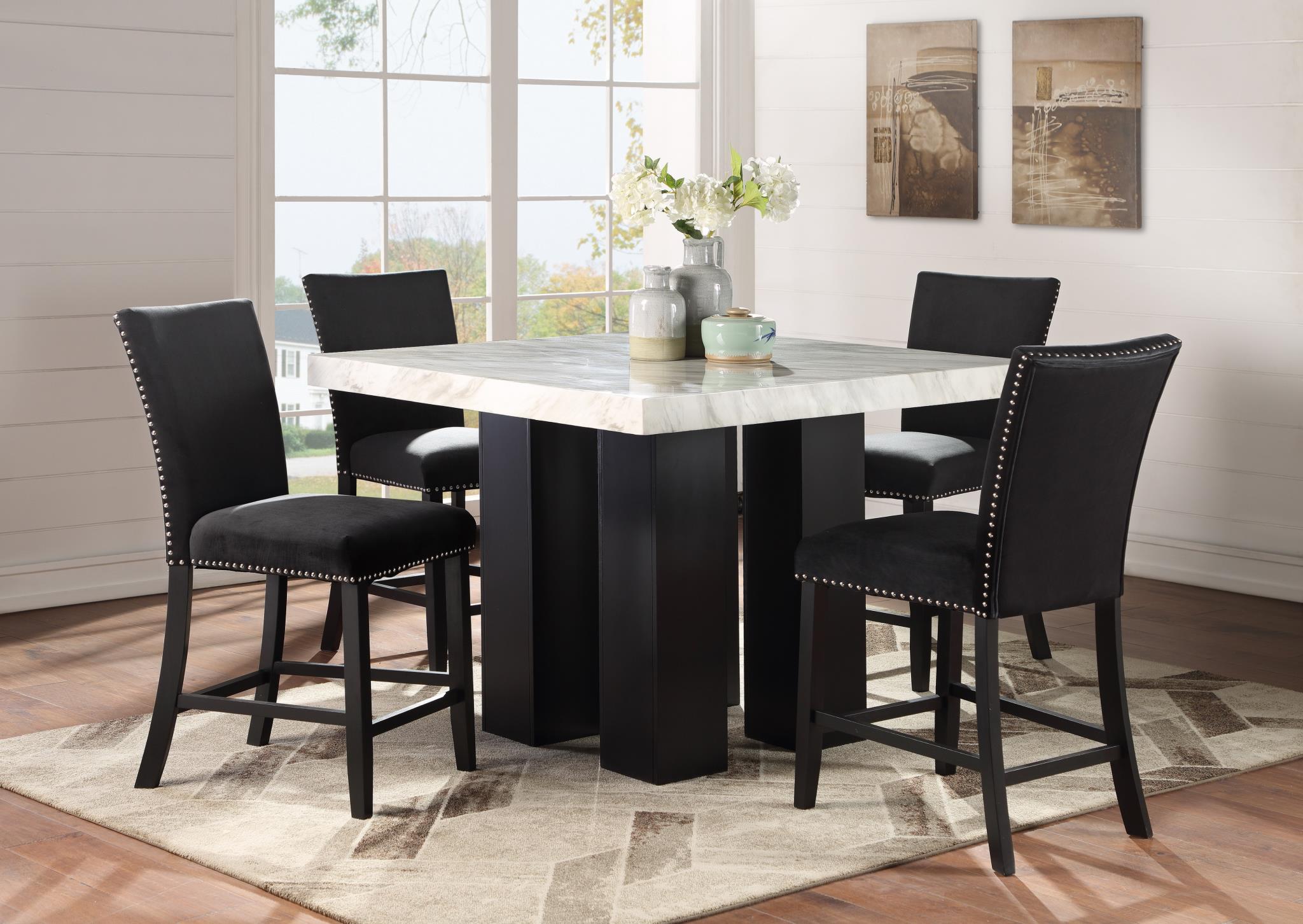 COUNTER TABLE & 4 SILVER LEATHER CHAIRS view 3