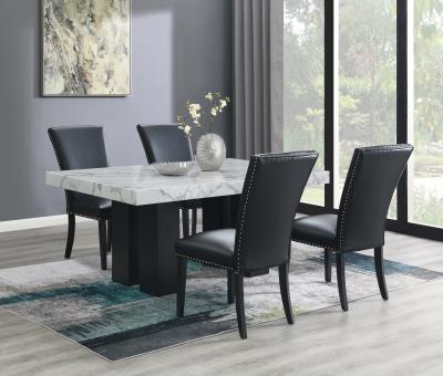 DINING TABLE & 4 BLACK LEATHER CHAIRS