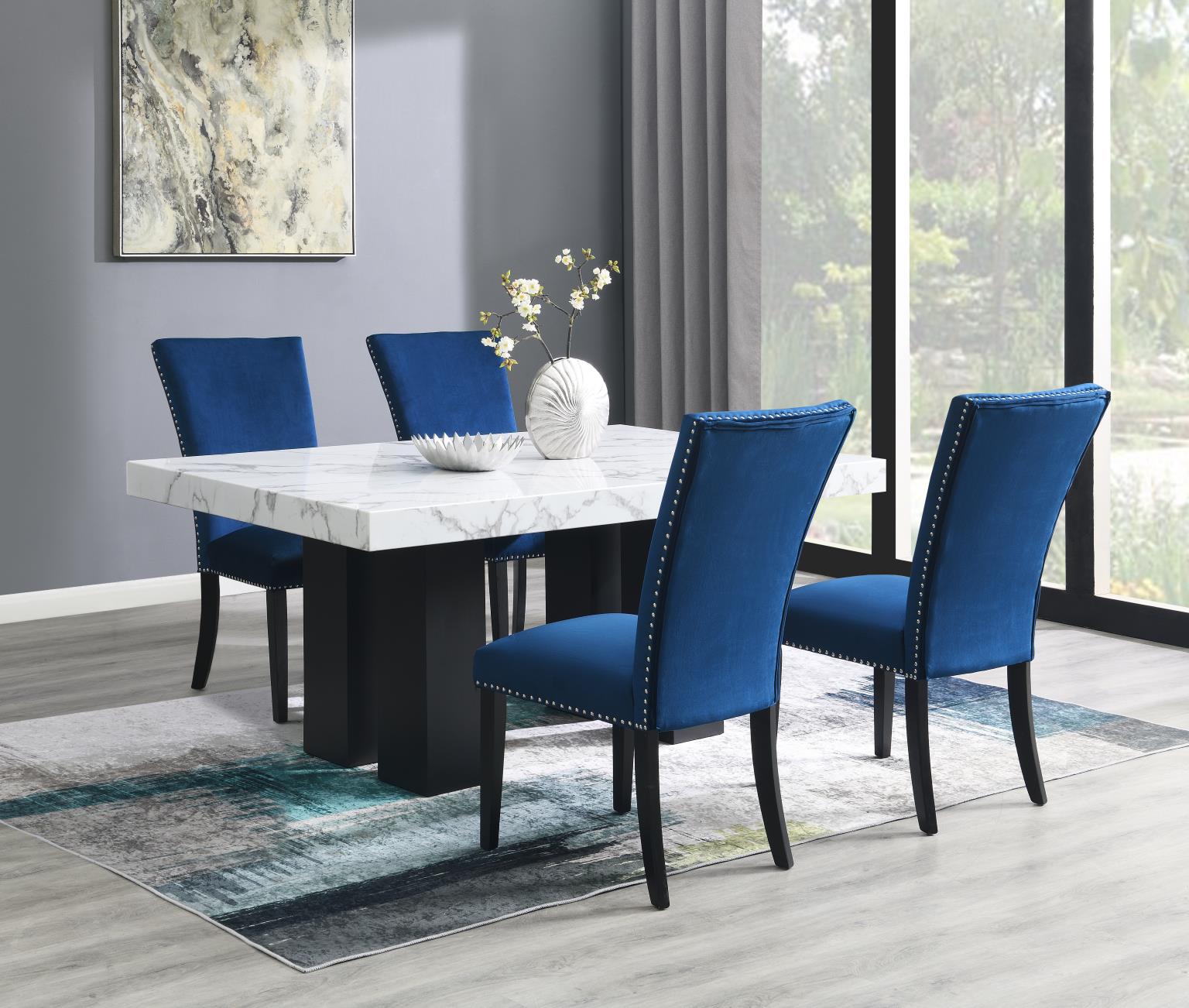 DINING TABLE & 4 BLUE CHAIRS view 2