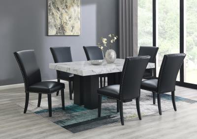 DINING TABLE & 6 BLACK LEATHER CHAIRS