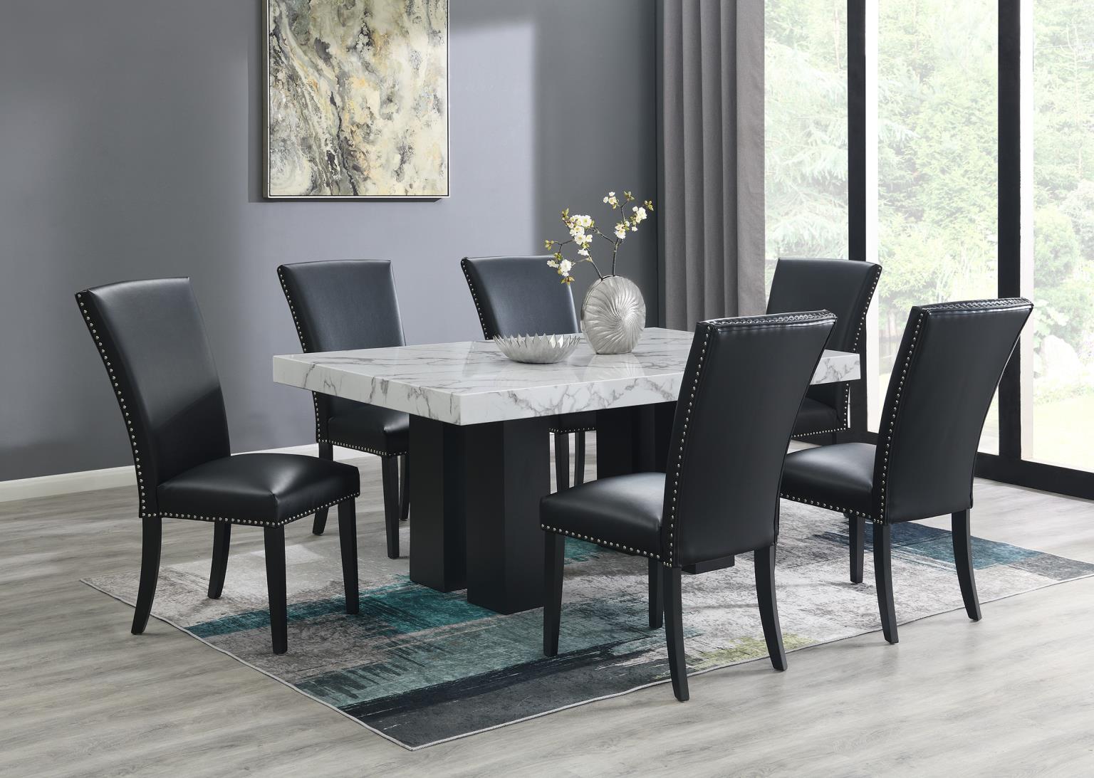 DINING TABLE & 6 BLACK LEATHER CHAIRS view 2