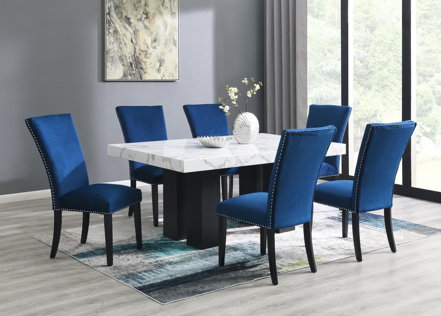 DINING TABLE & 6 BLUE CHAIRS view 2