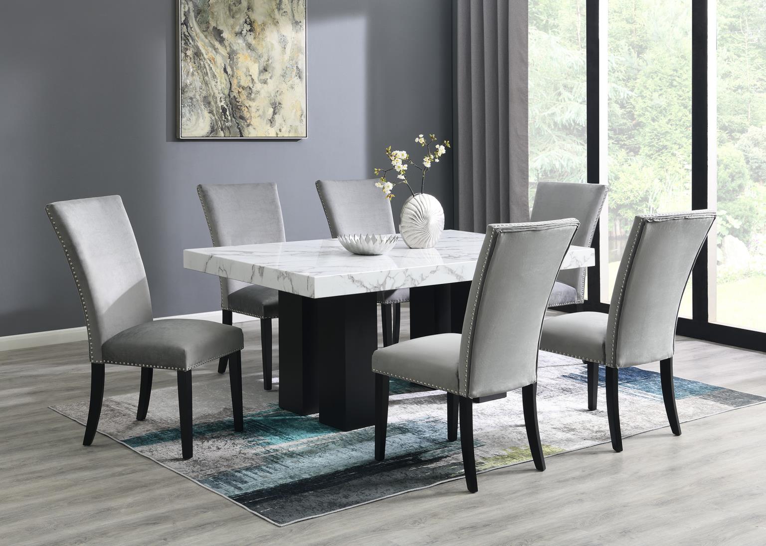 DINING TABLE & 6 GRAY CHAIRS view 2