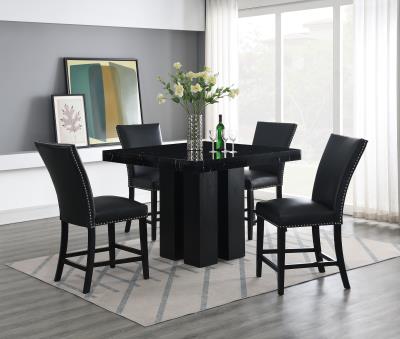 COUNTER TABLE & 4 BLACK LEATHER CHAIRS