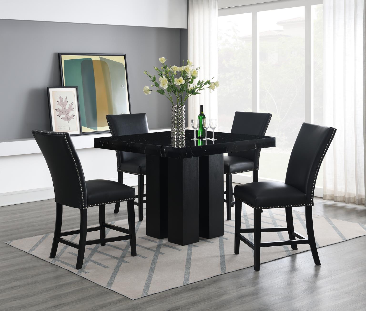 COUNTER TABLE & 4 BLACK LEATHER CHAIRS view 2