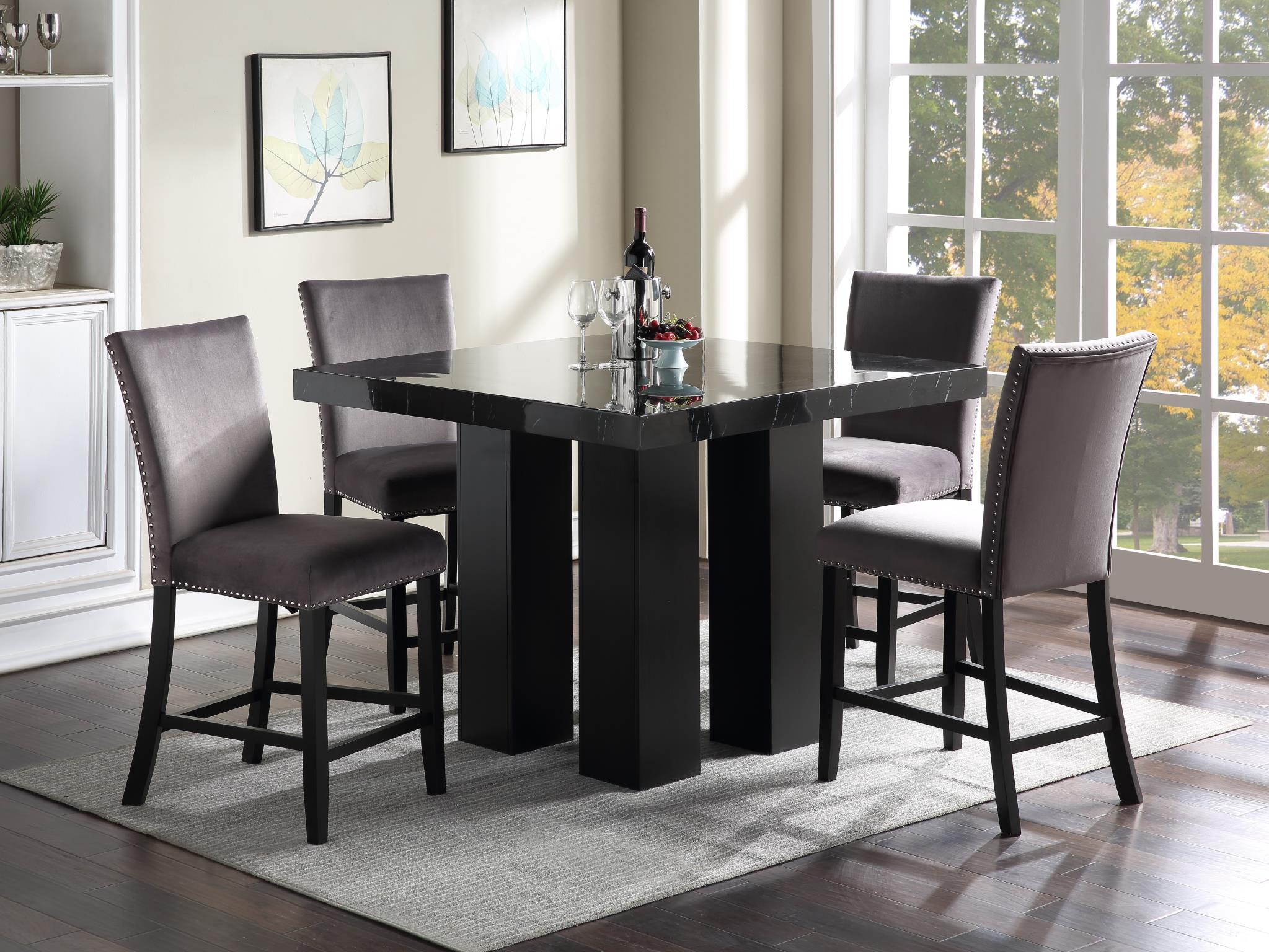COUNTER TABLE & 4 GRAY CHAIRS view 2