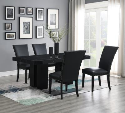 DINING TABLE & 4 BLACK LEATHER CHAIRS