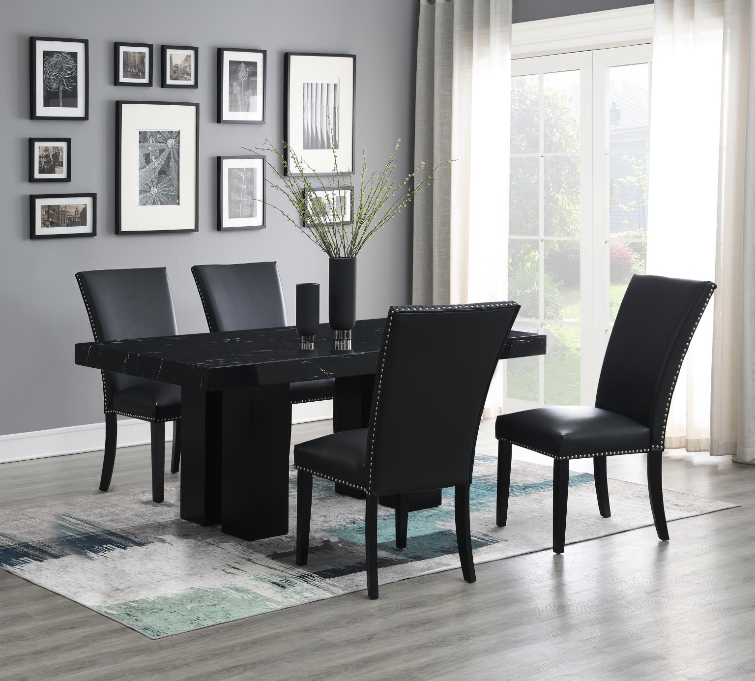 DINING TABLE & 4 BLACK LEATHER CHAIRS view 2