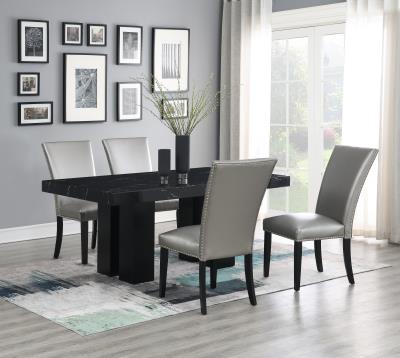 DINING TABLE & 4 SILVER LEATHER CHAIRS