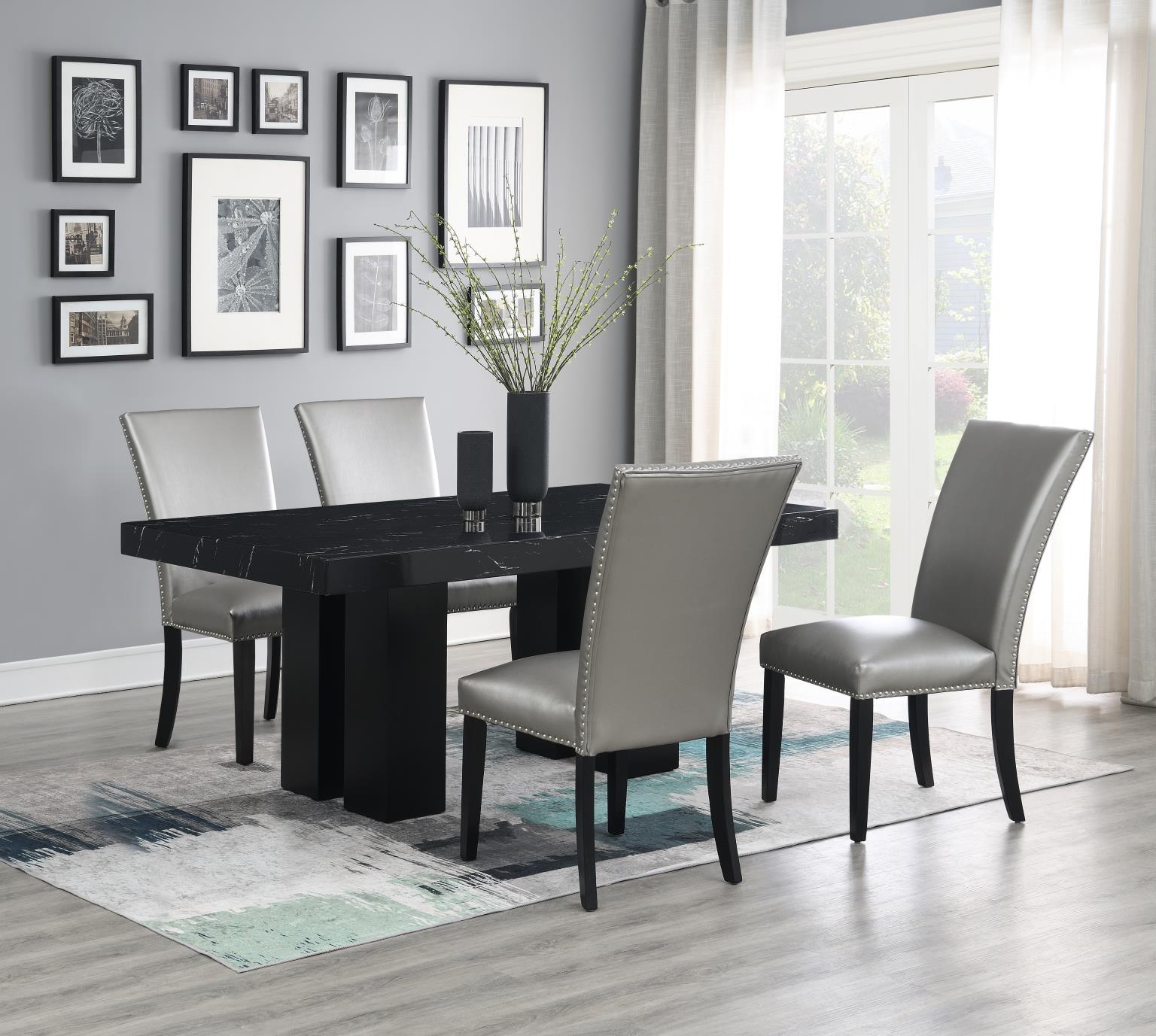 DINING TABLE & 4 SILVER LEATHER CHAIRS view 2