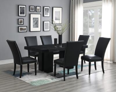 DINING TABLE & 6 BLACK LEATHER CHAIRS