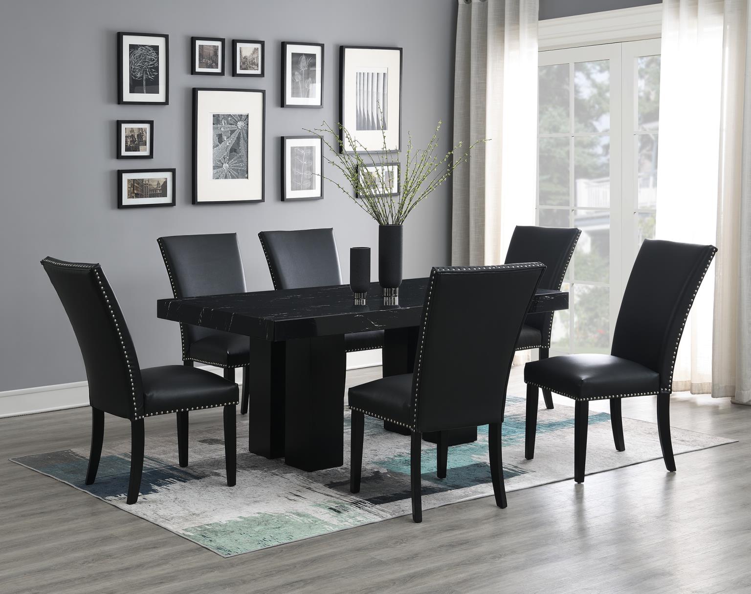 DINING TABLE & 6 BLACK LEATHER CHAIRS view 2