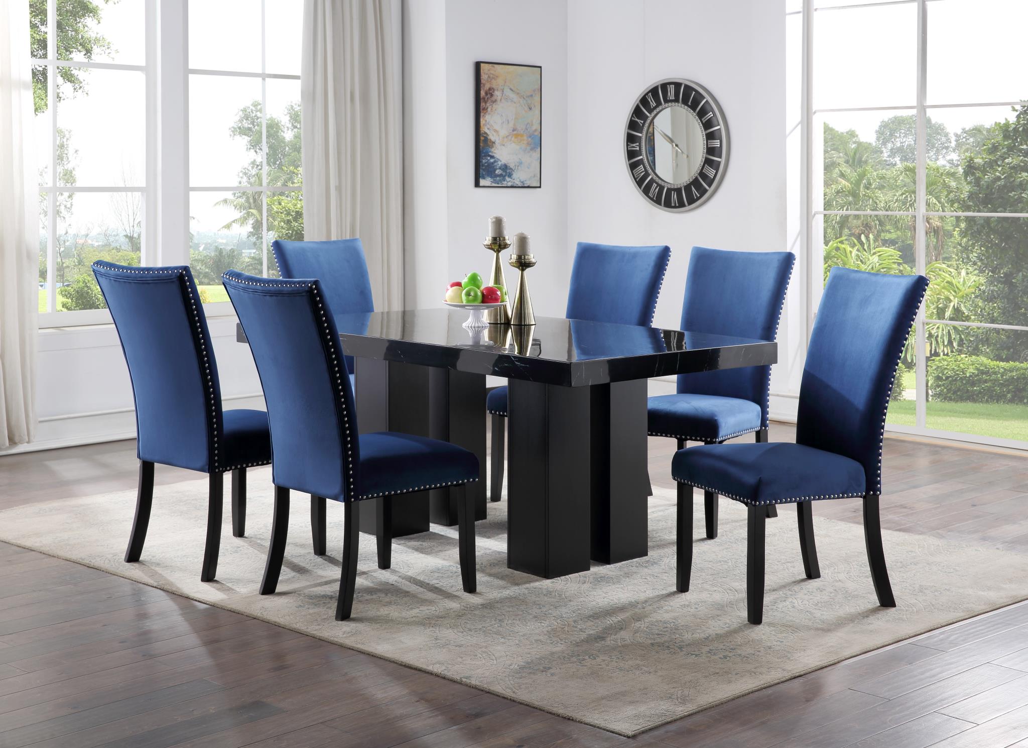 DINING TABLE & 6 BLUE CHAIRS view 2
