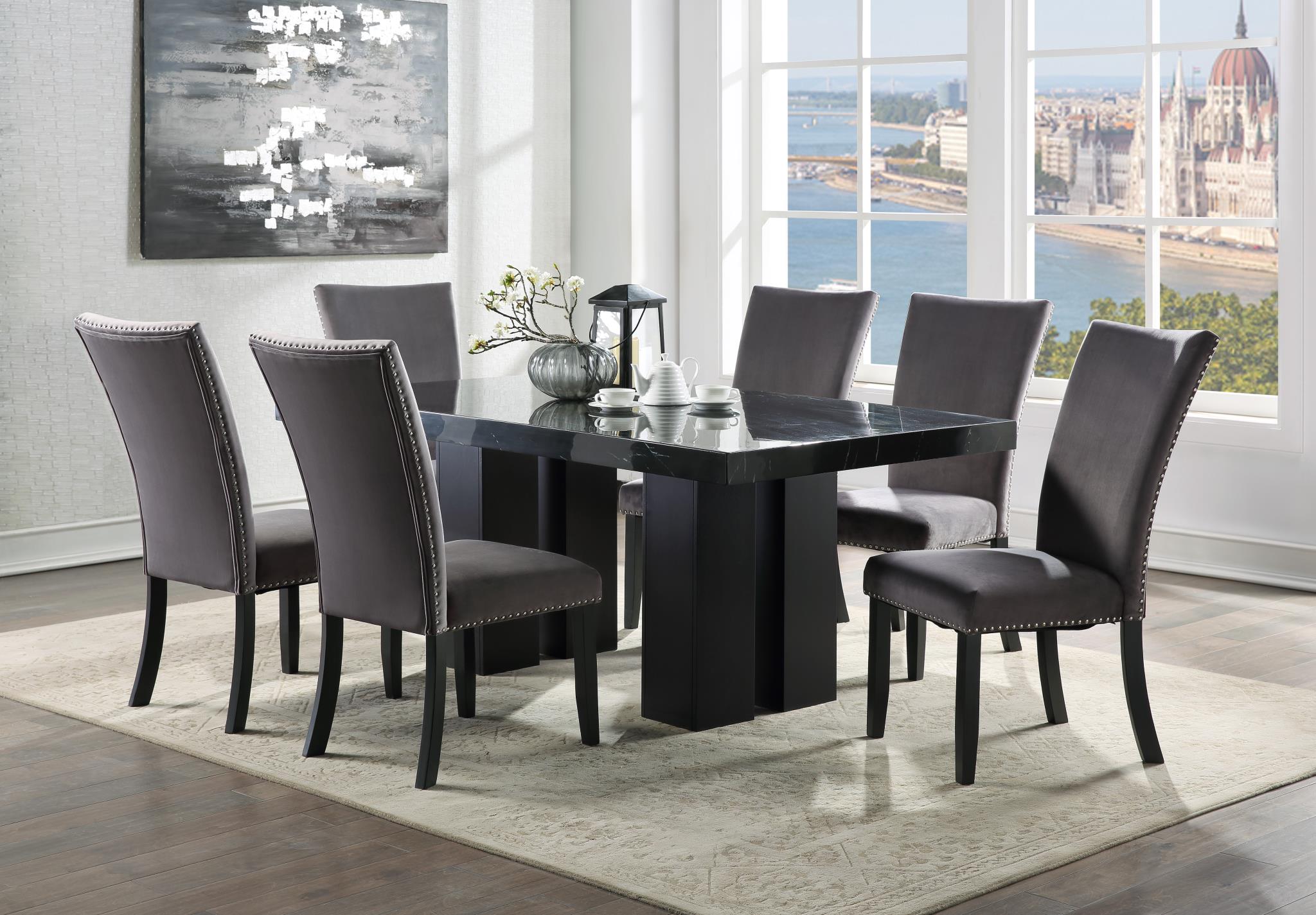 DINING TABLE & 6 GRAY CHAIRS view 2