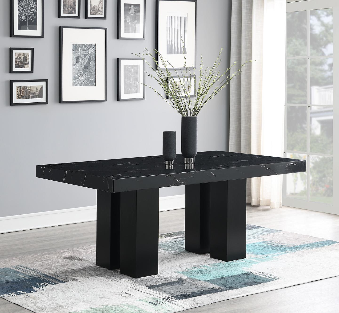 BLACK FAUX MARBLE DINING TABLE view 2