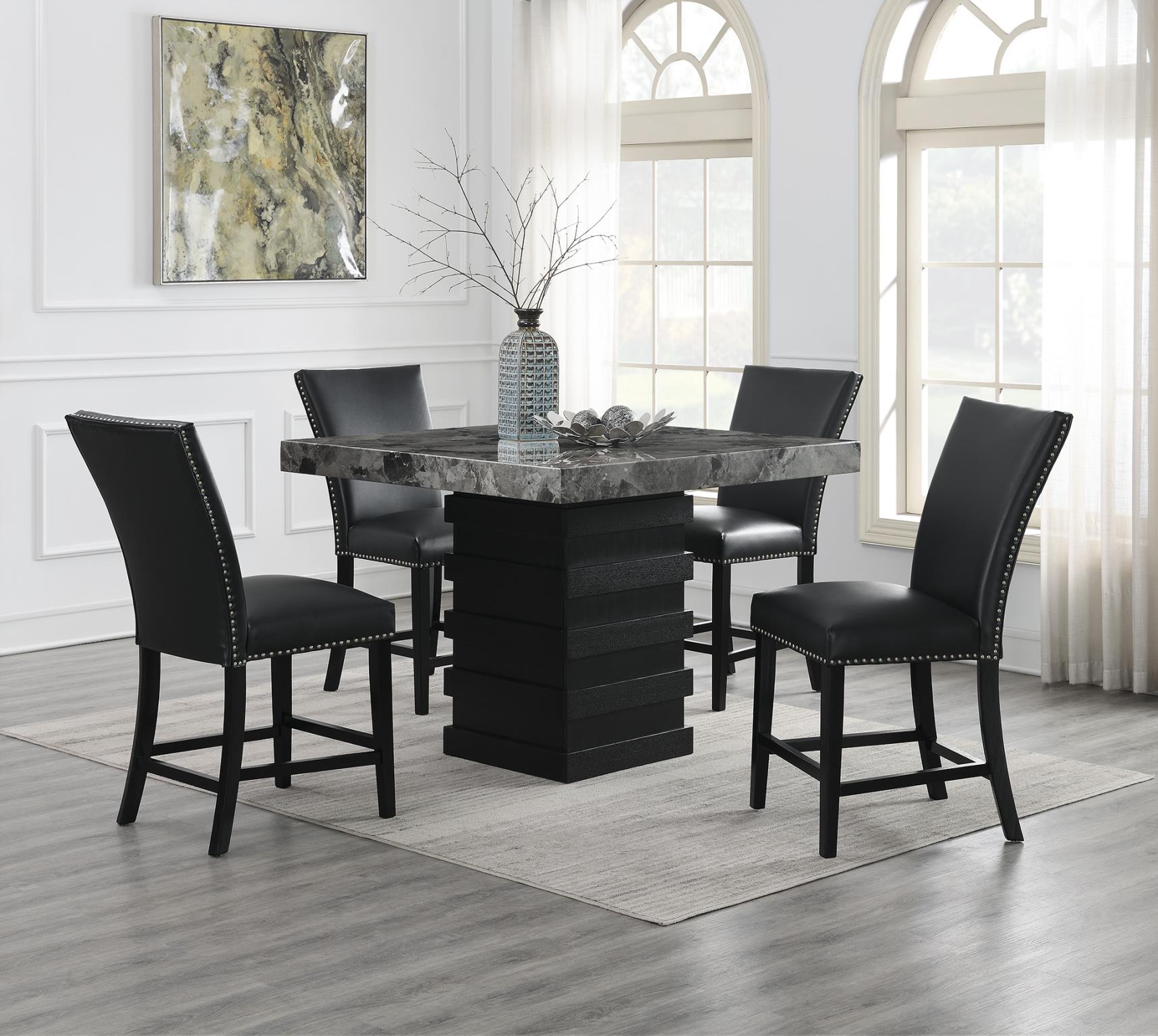 COUNTER TABLE & 4 BLACK LEATHER CHAIRS view 2
