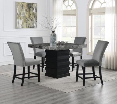 COUNTER TABLE & 4 GRAY CHAIRS