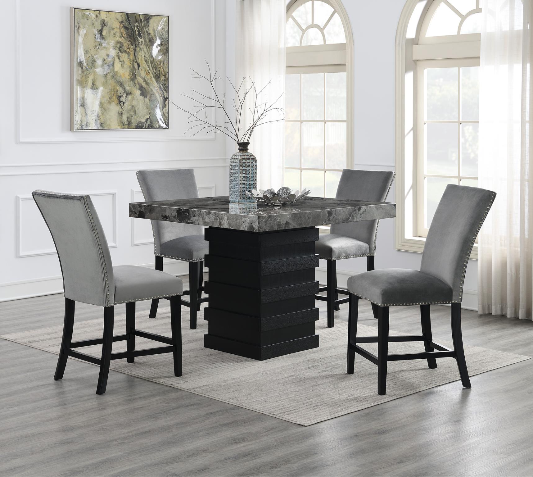 COUNTER TABLE & 4 GRAY CHAIRS view 2