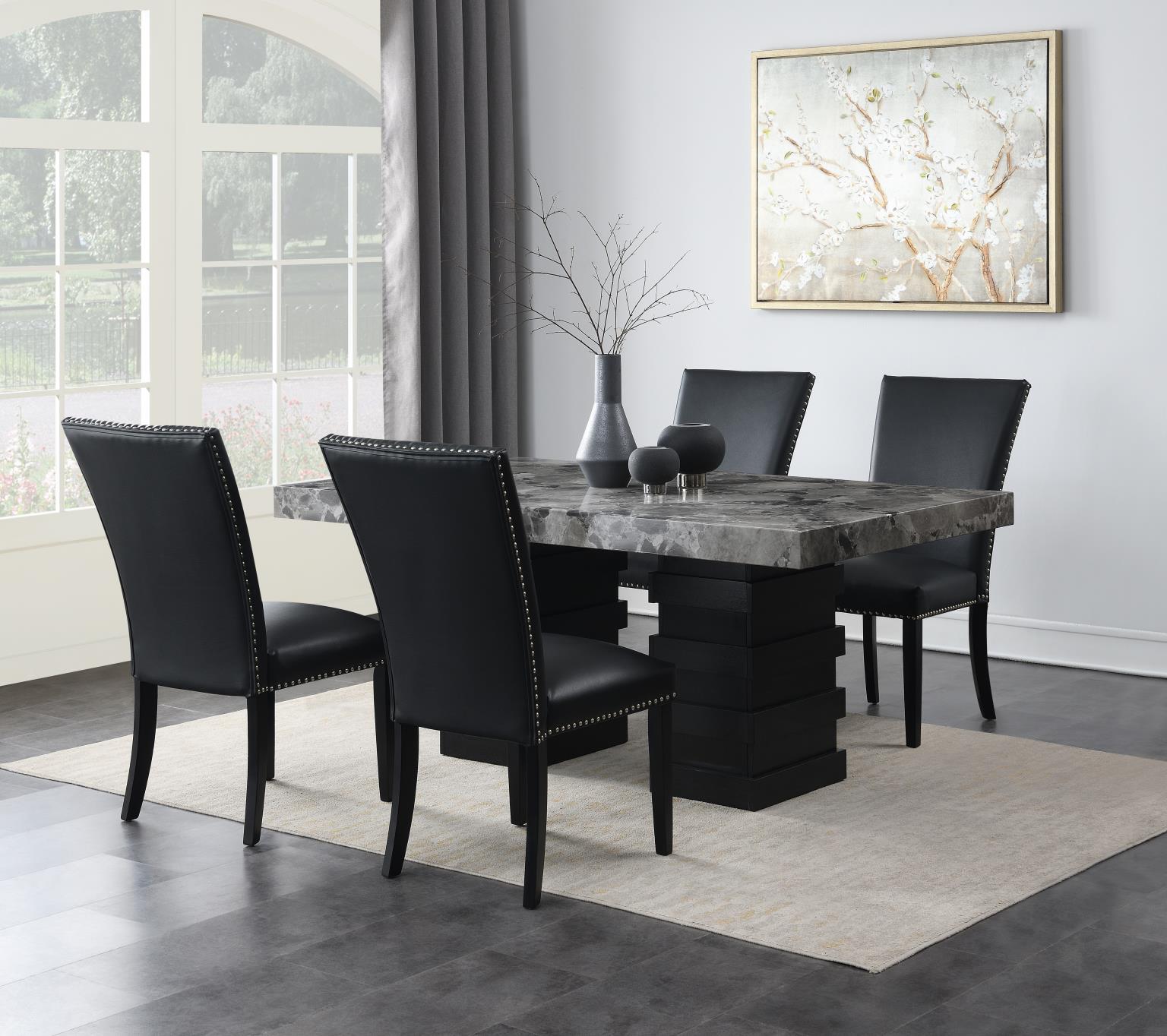 DINING TABLE & 4 BLACK LEATHER CHAIRS view 2