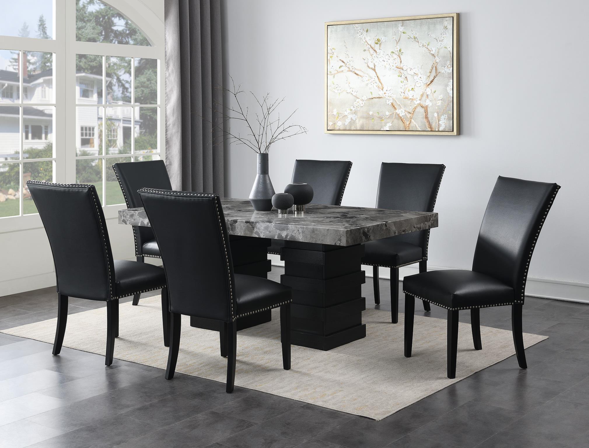 DINING TABLE & 6 BLACK LEATHER CHAIRS view 2