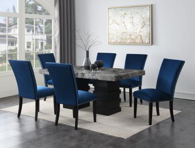 DINING TABLE & 6 BLUE CHAIRS