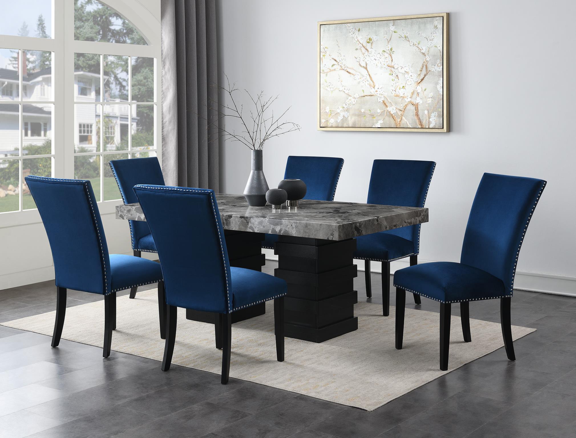 DINING TABLE & 6 BLUE CHAIRS view 2