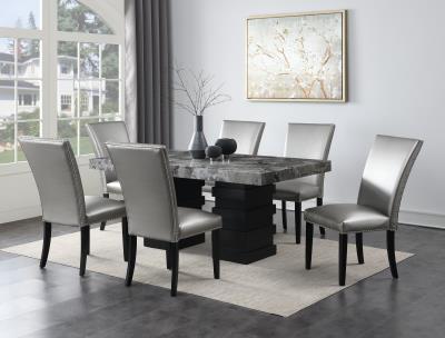 DINING TABLE & 6 SILVER LEATHER CHAIRS