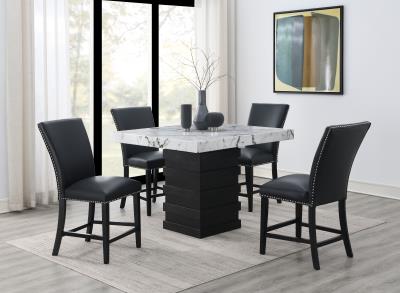 COUNTER TABLE & 4 BLACK LEATHER CHAIRS