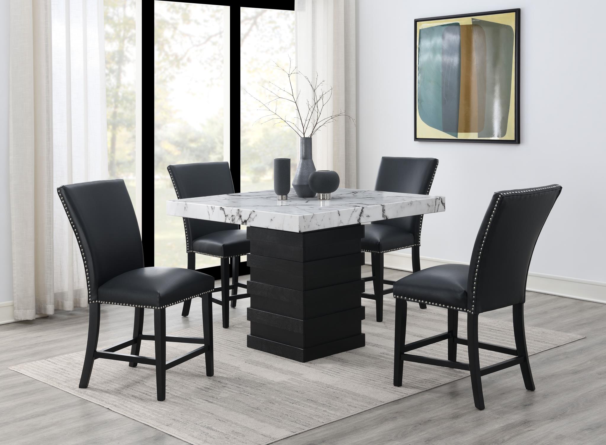 COUNTER TABLE & 4 BLACK LEATHER CHAIRS view 2