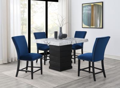 COUNTER TABLE & 4 BLUE CHAIRS