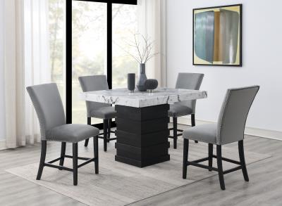 COUNTER TABLE & 4 GRAY CHAIRS