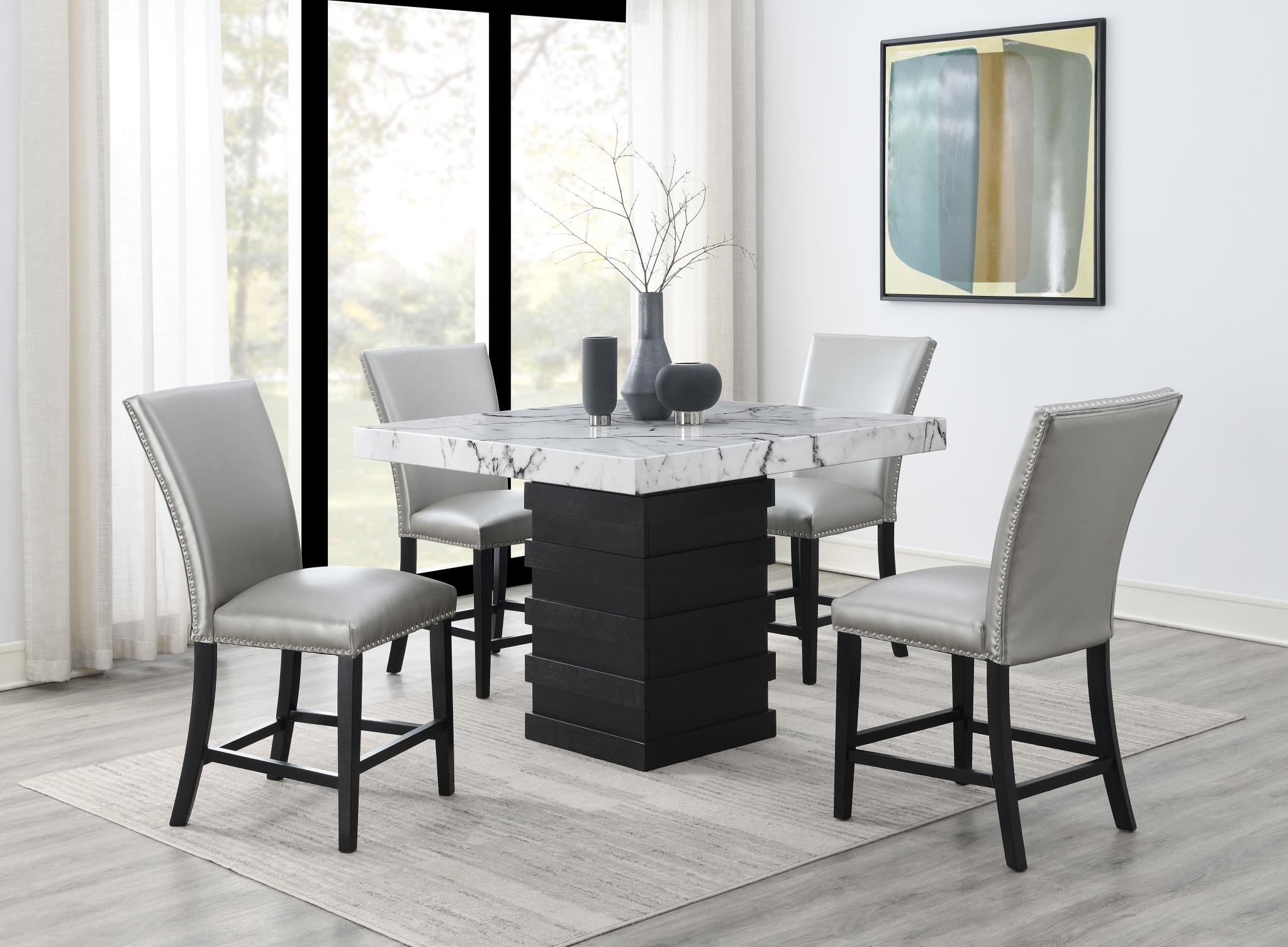 COUNTER TABLE & 4 SILVER LEATHER CHAIRS view 2