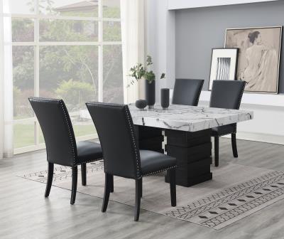 DINING TABLE & 4 BLACK LEATHER CHAIRS