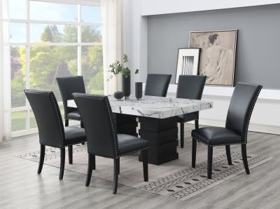 DINING TABLE & 6 BLACK LEATHER CHAIRS